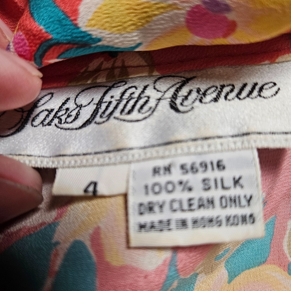 VTG‎ Saks Fifth Avenue 100% Silk Floral Shift Dress Womens 4 Multicolor Garden - Picture 4 of 9